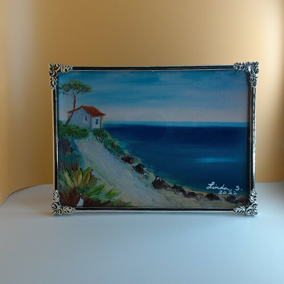 Cliff-side Red House, 5x7 Art print within a new silver color metal Frame - Picture 2 of 6
